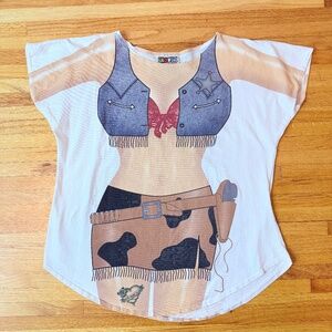 🤠 Fun 90s Cowboy/Sheriff Oversized Novelty Print Top 🤠
